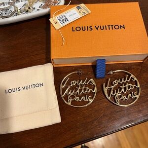 Louis Vuitton Gold Script Earrings